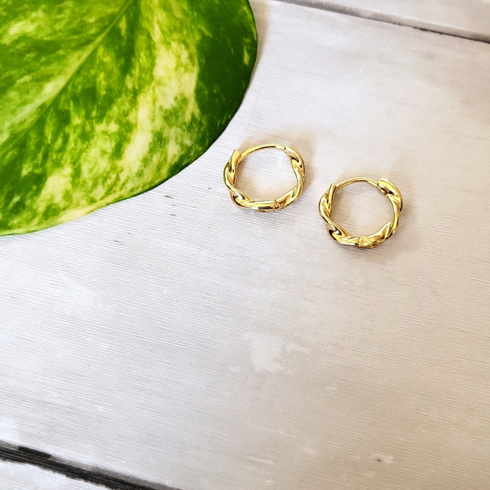 Twisted Gold Hoop Huggie Earrings